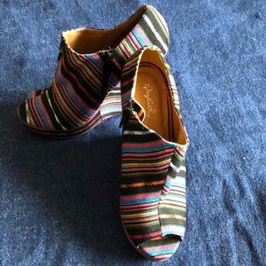 Multi-Colored Striped Wedged Heels